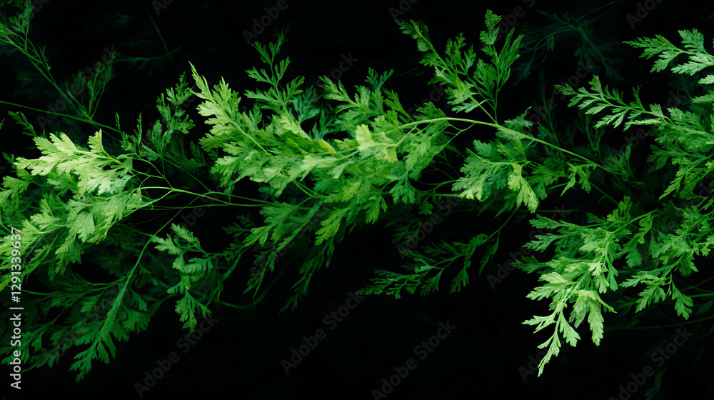Aufkleber tranquil background with floating light green fern leaves for nature design