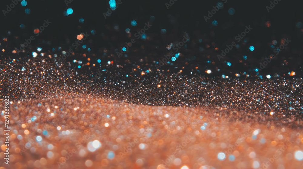 Poster floating multicolored sand grains on dark background for abstract design