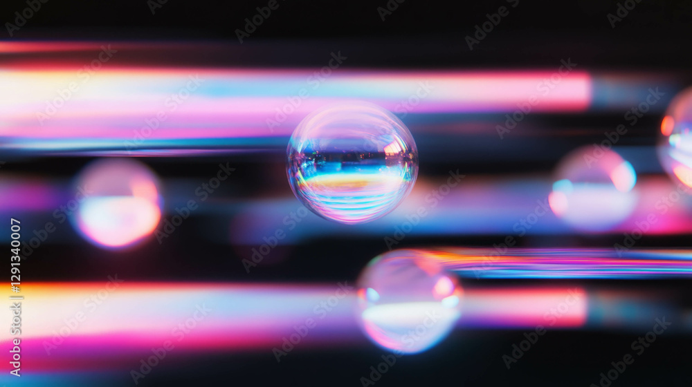Poster Vibrant abstract background with floating rainbow orbs and soft diffusion for creative design