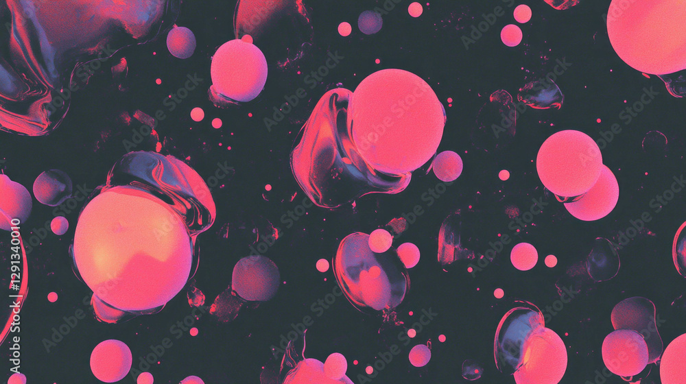 Poster vibrant background of floating raspberries and bright red spheres for creative design