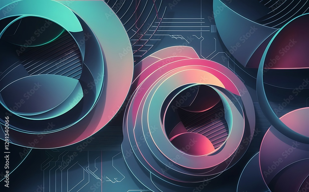 Leinwandbilder Gradient circles with shadows vector techno abstract background modern overlapping forms wallpaper background design template