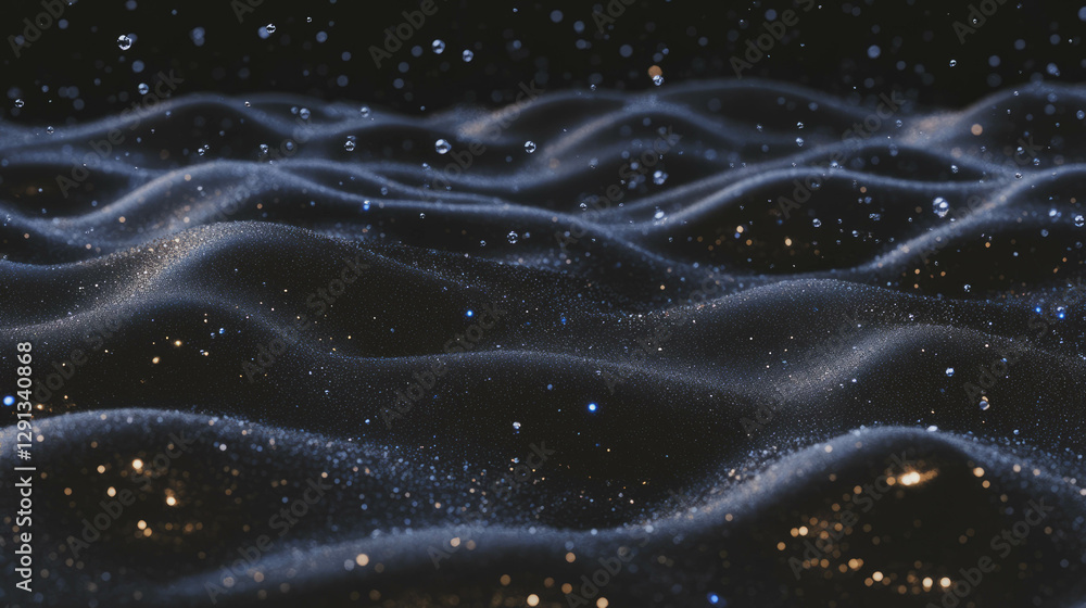 Poster Abstract wave patterns of floating sand particles against a dark background for design and decoration