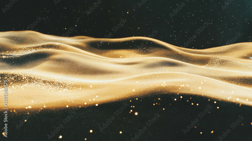 Poster Abstract scene of floating sand in motion with sparkling light reflections