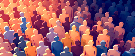 diverse crowd of stylized figures representing unity and togetherness