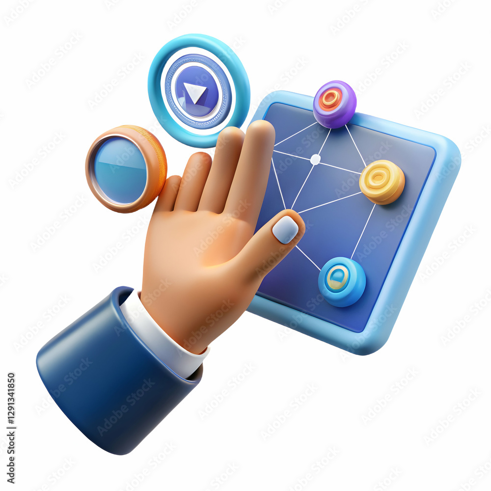 Aufkleber hand using holographic device for digital literacy training with empty space background concept as a