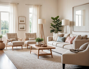 Modern  minimal interior living room with white sofa and wooden floor white wall