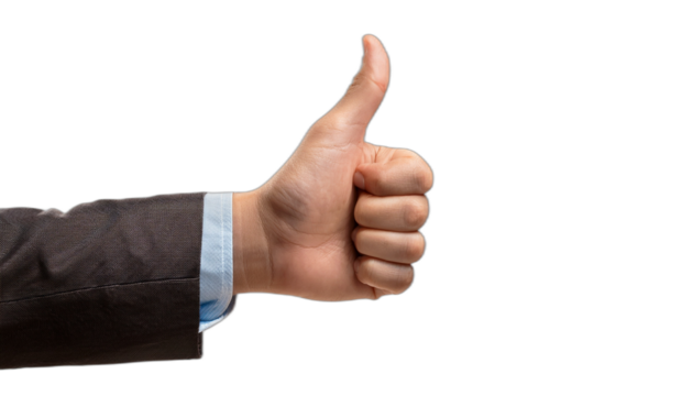 Hand showing thumb up sign isolated on transparent background
