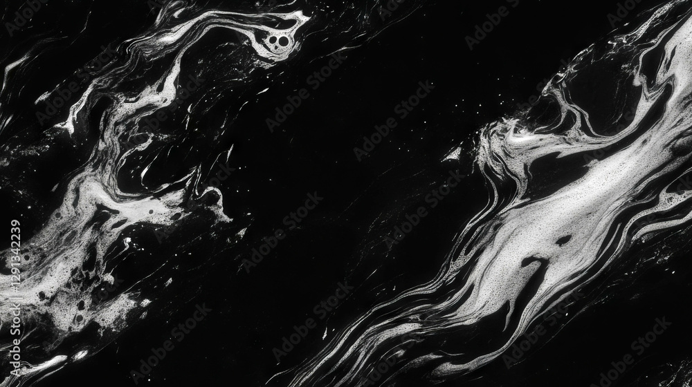 Poster Abstract fluid marble texture with swirling patterns in black and white design