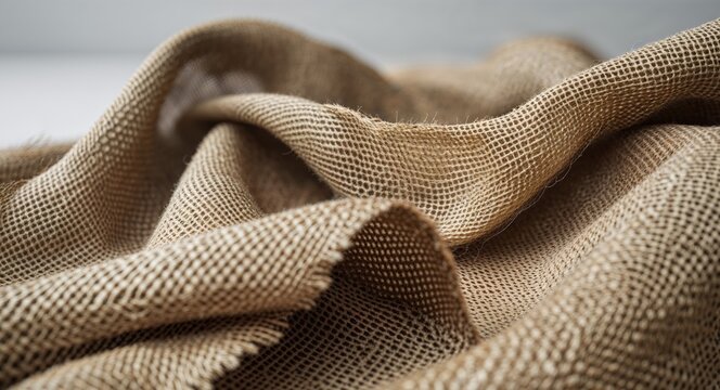 Woven burlap cloth shows subtle folds and textured surface