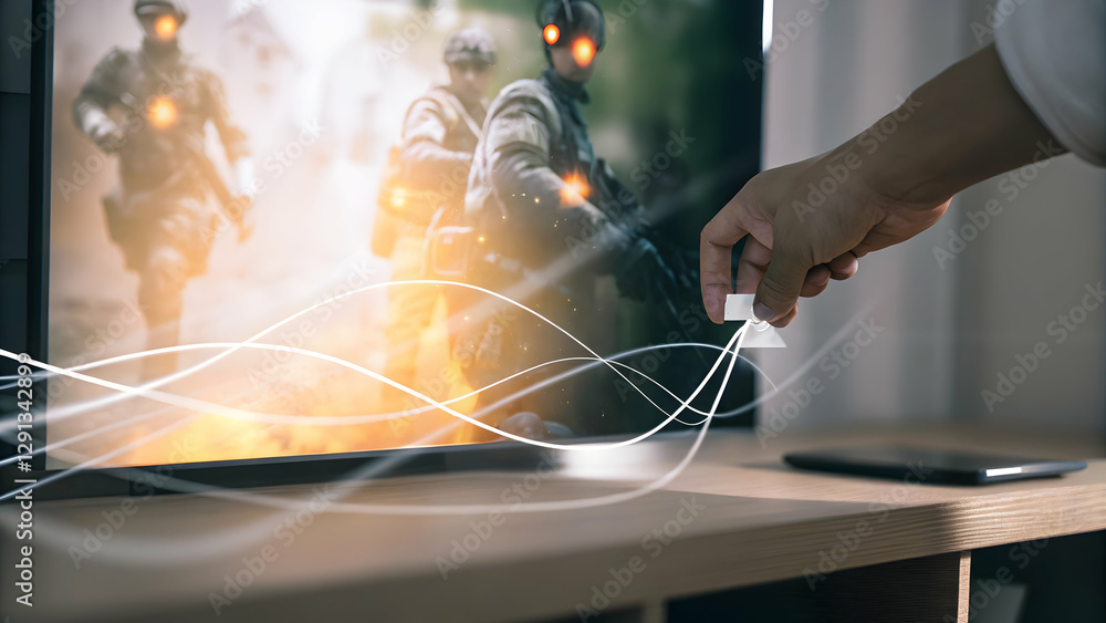 Poster creating stunning hd digital wallpapers: a hand using a holographic device to design crisp visuals w