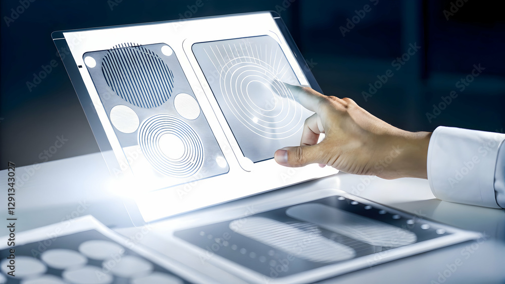 Poster creating stunning hd digital wallpapers: a hand using a holographic device to design crisp visuals w