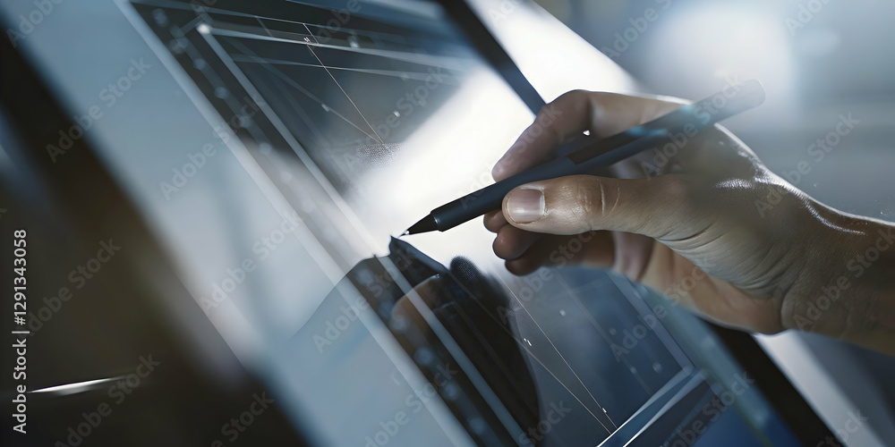 Poster creating stunning hd digital wallpapers: a hand using a holographic device to design crisp visuals w