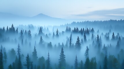 Obraz premium Thick Forest Is Covered By A Misty Blue Atmospheric Condition