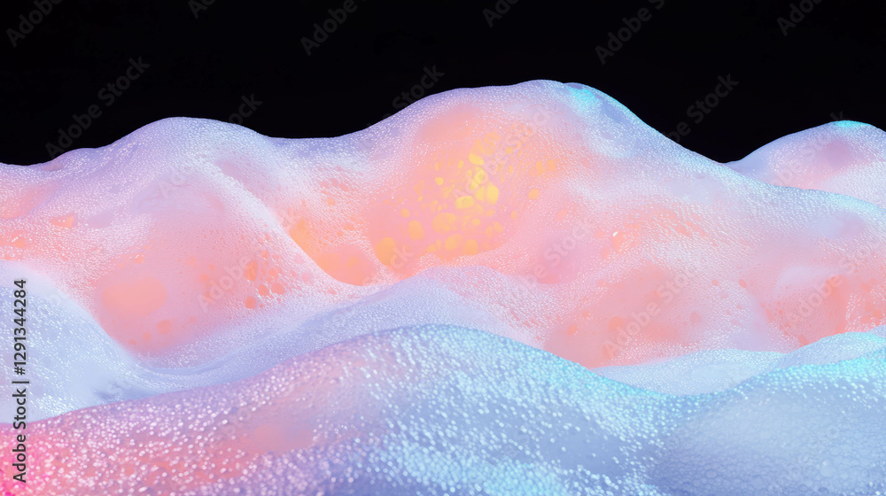 Poster neon illuminated foam waves in a dark background for creative design