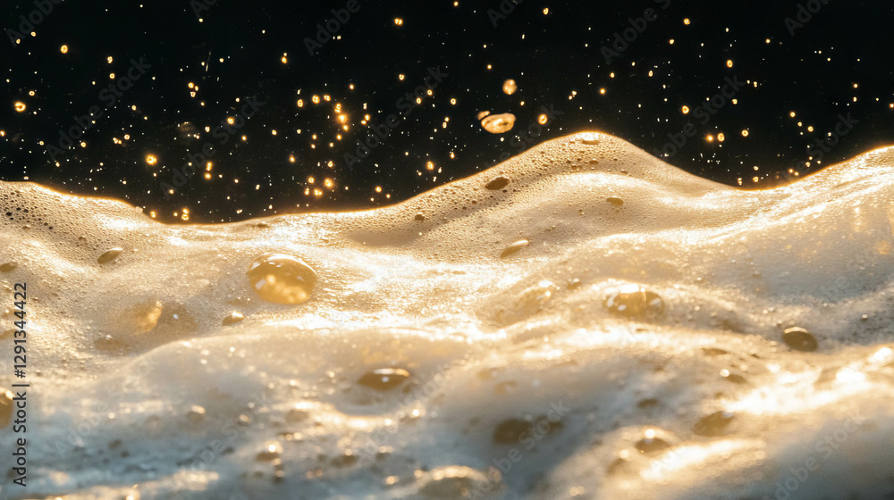 Poster shimmering foam and metallic reflection for creative background