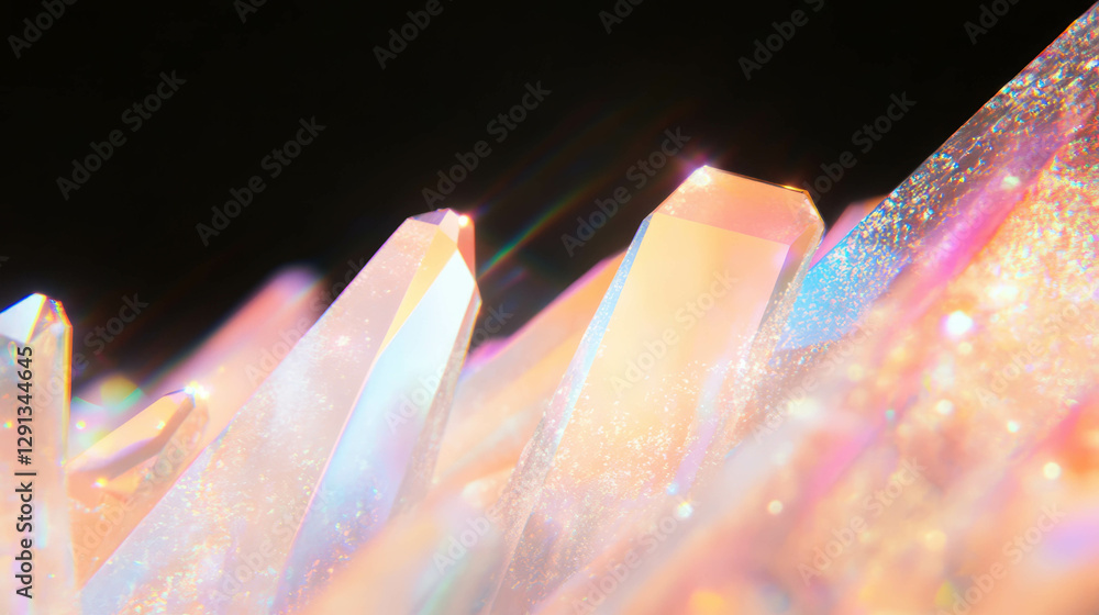 Aufkleber Iridescent foam reflections on faceted crystal structures for abstract design