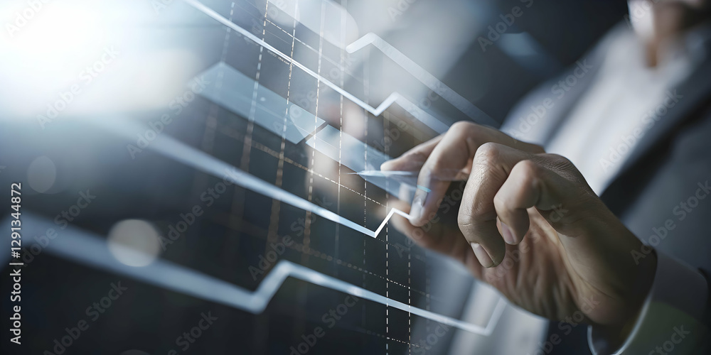 Poster visualizing the tax refund process: a hand using a holographic device against an empty background