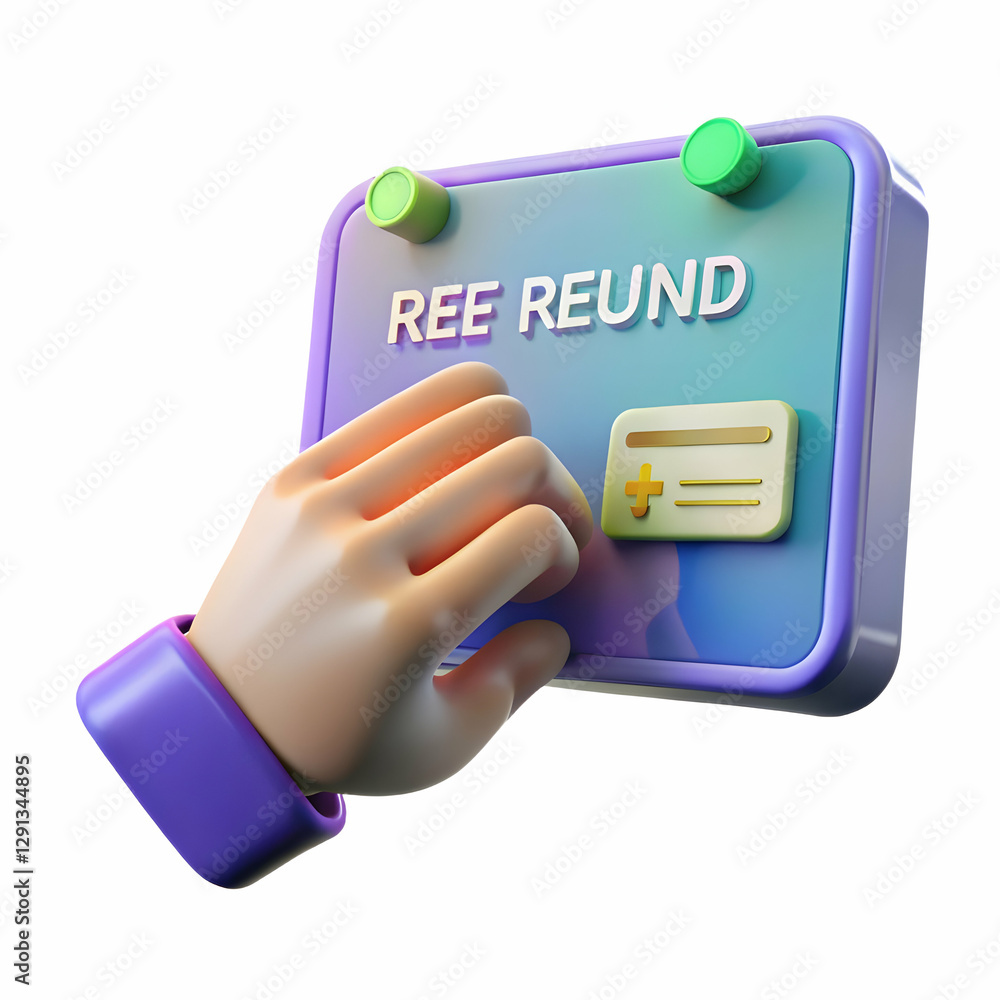Poster hand using holographic device to illustrate tax refund process with empty space background concept a