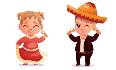 Cinco de mayo. Vector illustration children dancing on Cinco De Mayo holiday