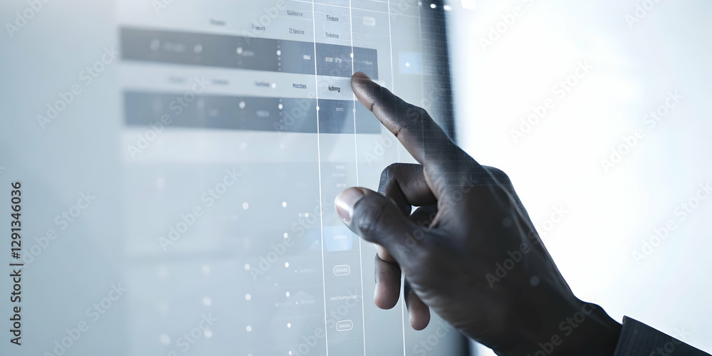 Poster hand using holographic interface for comprehensive family trip planning with empty space background 