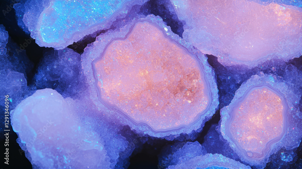 Poster Vibrant geode texture with crystal inclusions for artistic design and background use