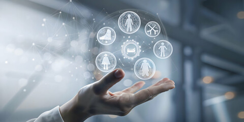 Hand Using Holographic Interface for Detailed Family Trip Planning - Organize Activities & Logistics