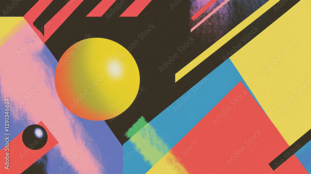 Poster abstract composition with geometric shapes and contrasting colors for modern design
