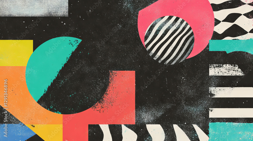 Poster Vibrant geometric shapes with retro memphis pattern for creative background design