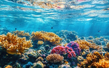 Fototapeta premium Colorful coral reef teeming with exotic marine life and crystal-clear water