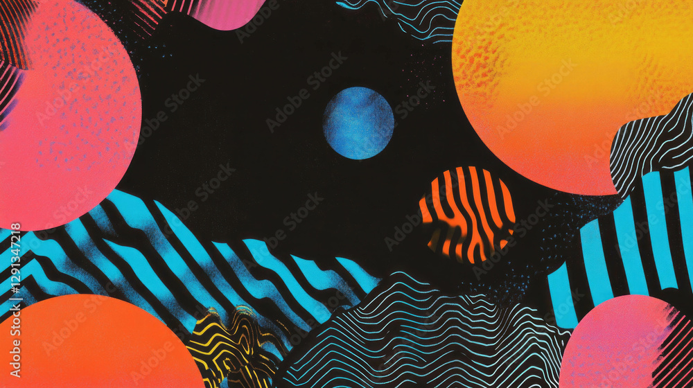 Poster Vibrant geometric patterns and bold zigzag lines in a dynamic abstract design