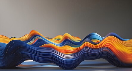 Abstract artwork features undulating colorful layers creating a sense of depth