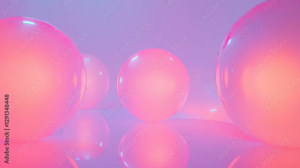 Poster glowing neon spheres in soft diffused light - futuristic background design for digital art