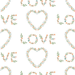 Floral heart hand drawn seamless pattern