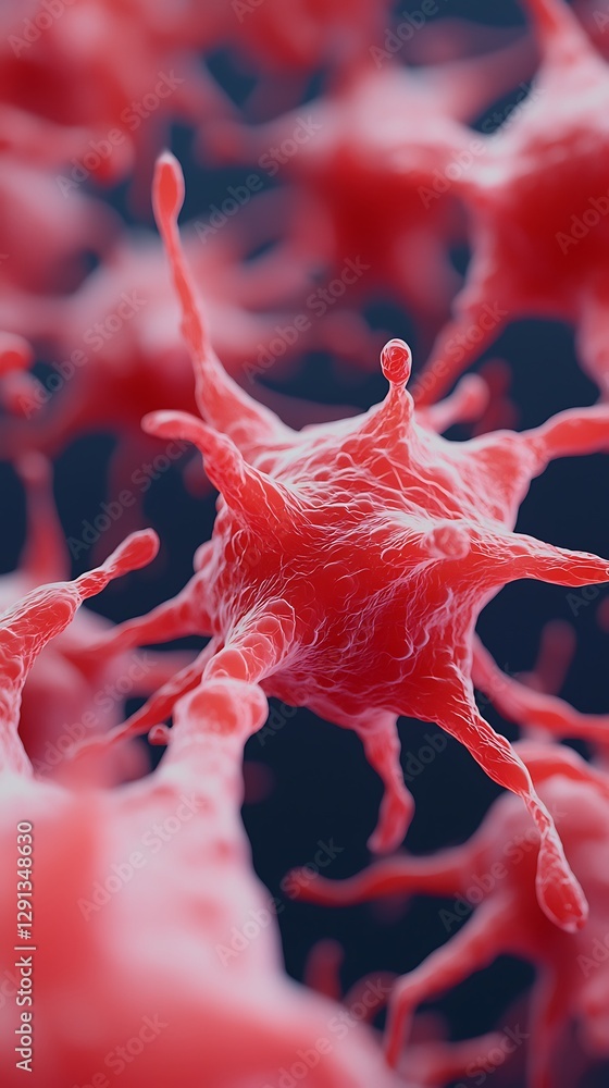 Poster a close-up view of vibrant red cells, showcasing intricate structures and textures, representing mic