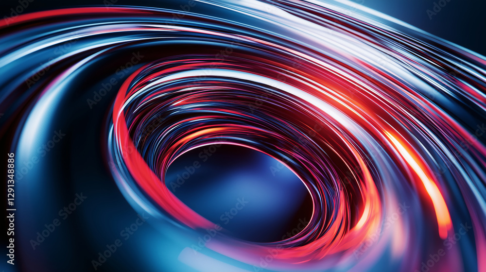 Poster vibrant abstract swirl with red and blue metallic tones creating depth and motion