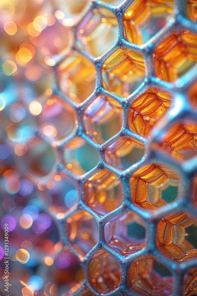 Poster intricate honeycomb pattern with vibrant colors captured in soft focus during daylight