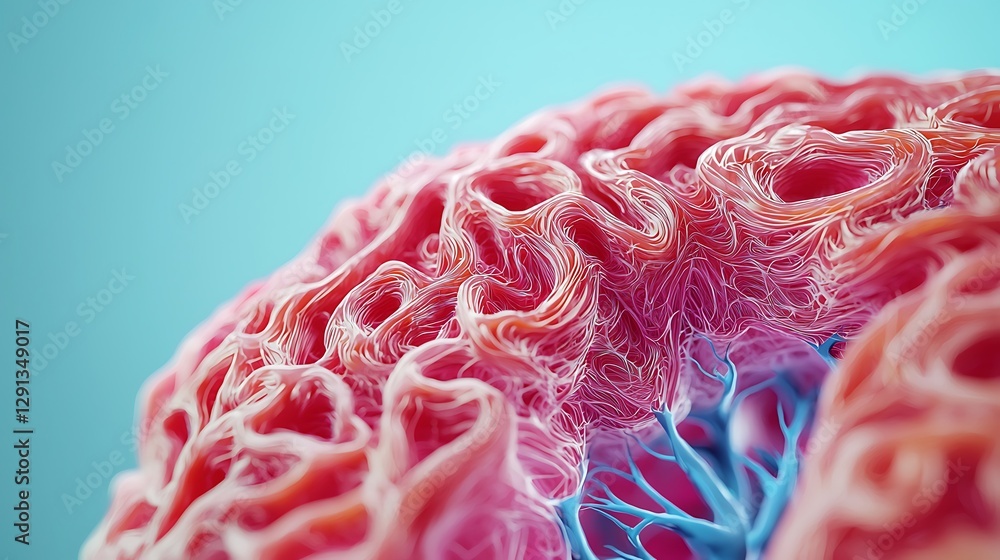 Poster a vibrant, abstract depiction of a cellular structure, showcasing intricate textures and colors in a