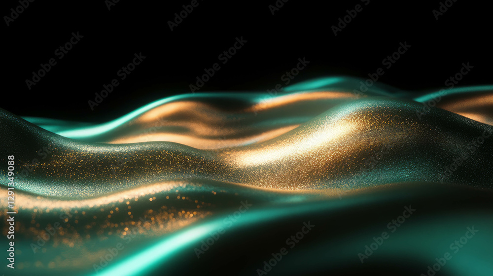 Poster abstract waves in gold and green light for elegant background design