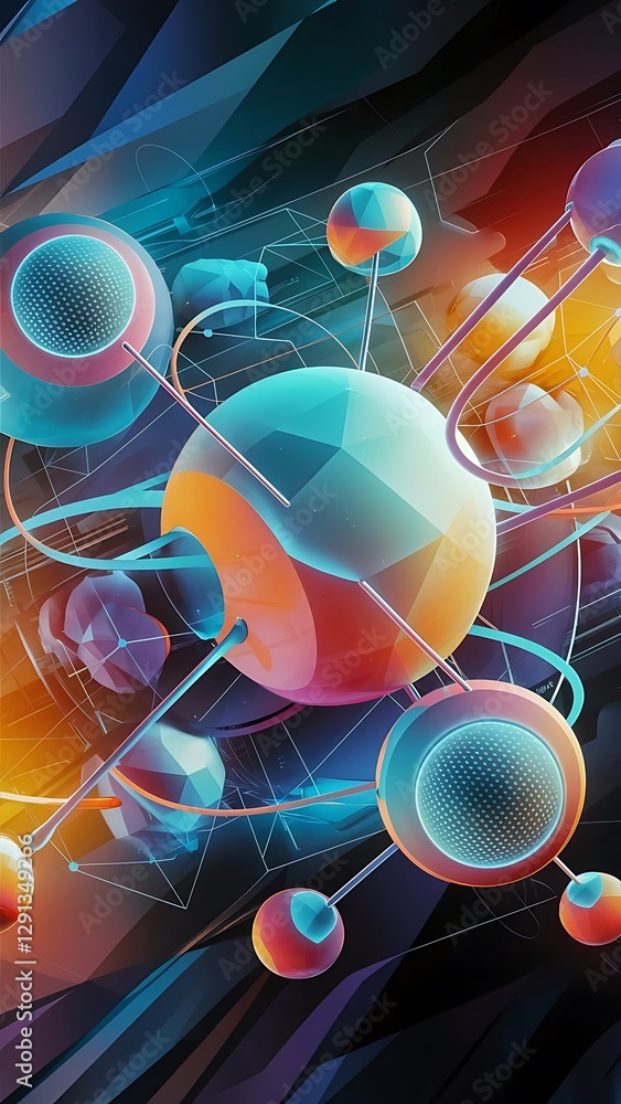 Poster geometric round shapes and circles abstract background wallpaper for concept of ai technology blockc
