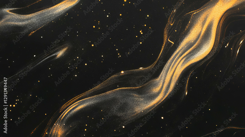Poster abstract flowing gold and white light on dark background for elegant design
