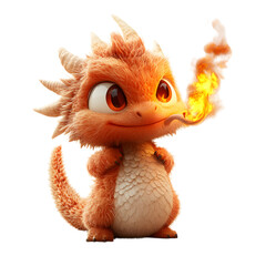 A Fluffy 3D Cartoon Dragon with Soft Shimmering Scales Isolated on Transparent Background