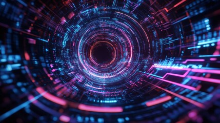 Obraz premium 3d technology abstract neon light background, empty space scene, spotlight, dark night, virtual reality, cyber futuristic sci-fi background, street floor studio for mock up. colored geometric.