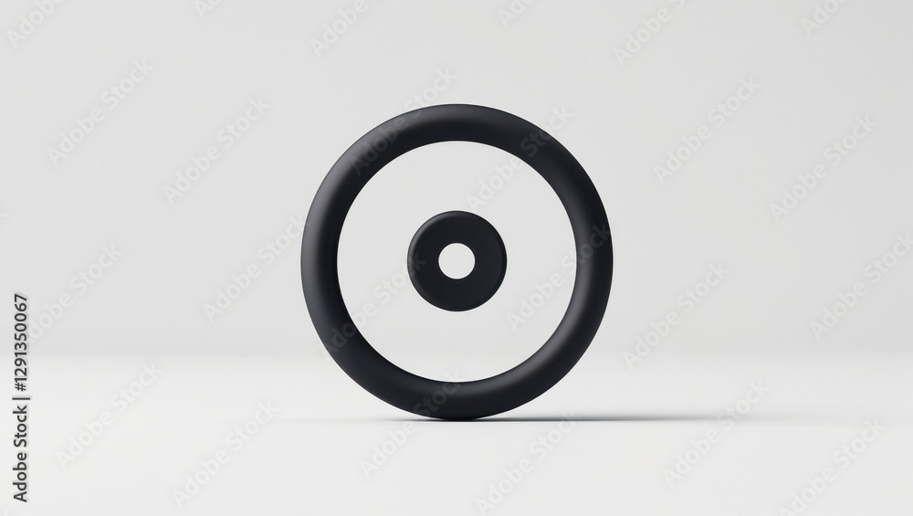 Poster sleek minimalist black wheel icon rendering with smooth edges and shadow on a plain white background