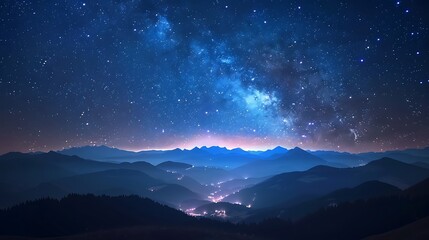 Fototapeta premium Beautiful Blue Skies with Nature, Bright Moon ,Cloud ,Beach scenery, Tree, night -Anime concept Background