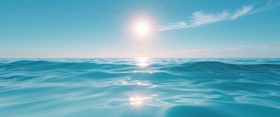 Obraz premium Two different shades of blue ocean with a sun in the sky.