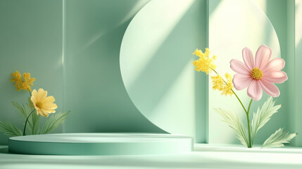 Spring Sunflower Background E-commerce Product Exhibition Stand