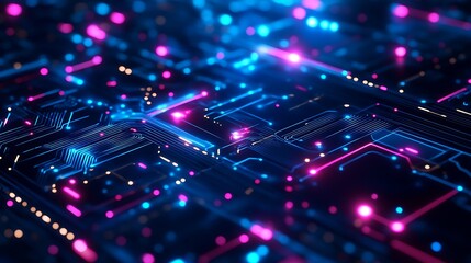 Obraz premium Illuminated Circuit Board Displays Connections and Data Transfers Clearly