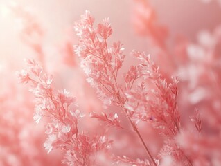 Fototapeta premium Beautiful pink flowers blooming in bright sunlight against a clear blue sky background