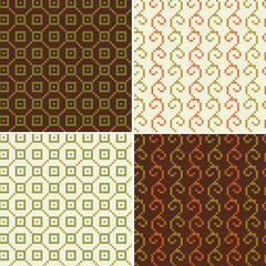 cross stitch seamless wave patterns orange green brown