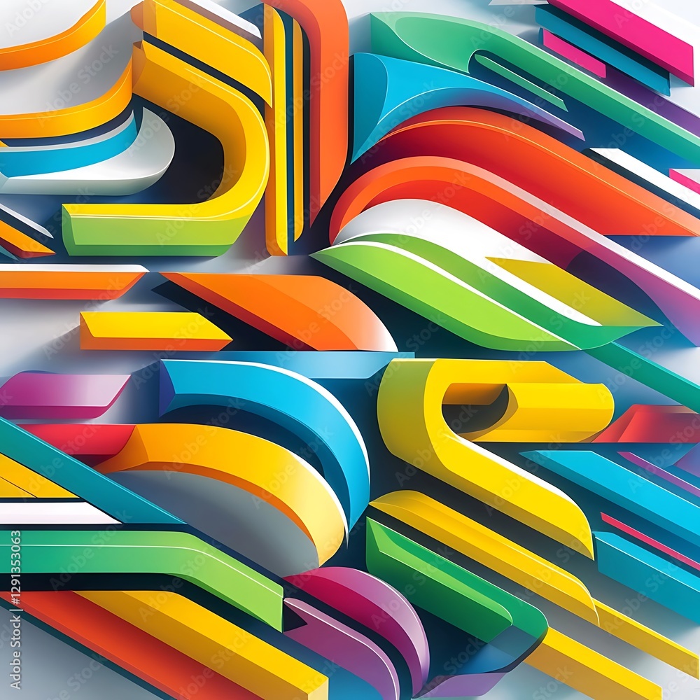 Aufkleber modern design horizontal poster with bright colorful abstract geometric elements and curve lines fla